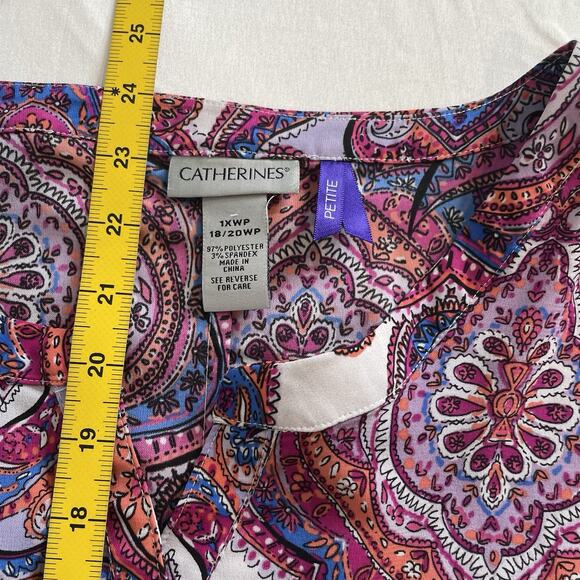 Catherines Women's Pink Blue Paisley Blouse Size‎ Petite 1XW Flowy Artsy Boho - Picture 3 of 13